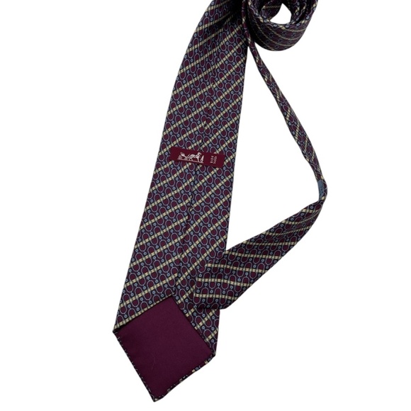 HERMÈS 764 UA Burgundy Striped Geometric Silk LUXURY Tie FRANCE - Picture 2 of 5